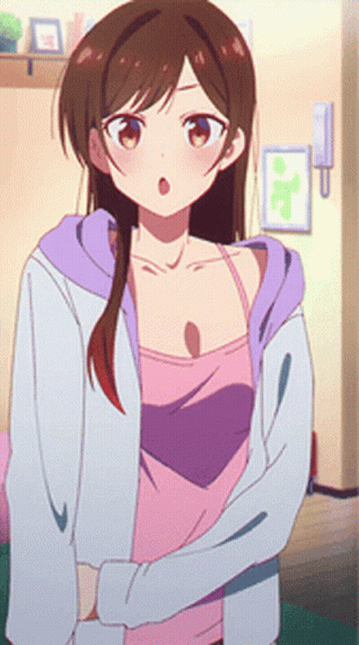 A Girl Is Wearing A Pink Tank Top And A Purple Hoodie GIF