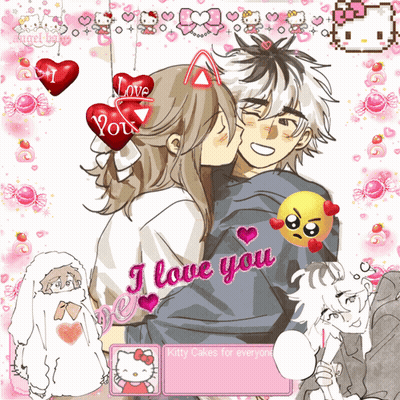 A Girl Kissing A Boy On The Cheek With The Words I Love You On The Bottom GIF