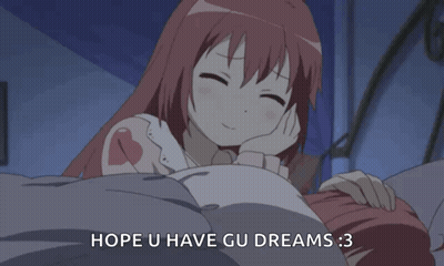 A Girl Laying In Bed With The Words Hope U Have Gu Dreams 3 GIF