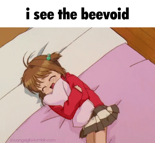 A Girl Laying On A Bed With The Words " I See The Beevoid " Below Her GIF