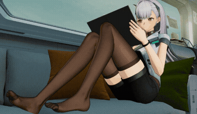 A Girl Laying On A Couch With Her Legs Crossed Reading A Book GIF