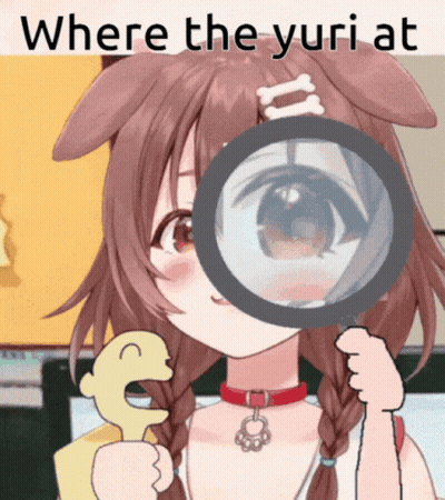 A Girl Looking Through A Magnifying Glass With The Words Where The Yuri At On The Bottom GIF