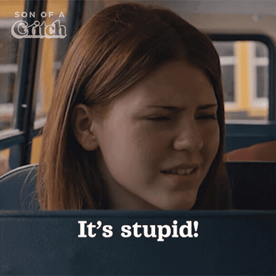 A Girl On A Bus With The Words It 'S Stupid GIF