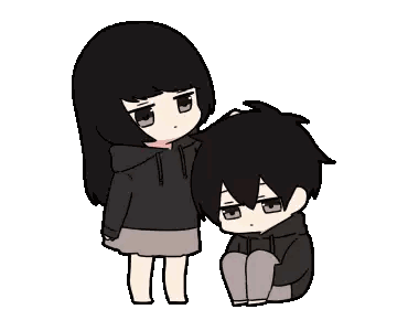 A Girl Petting A Boy 'S Head While He Sits On The Ground Sticker
