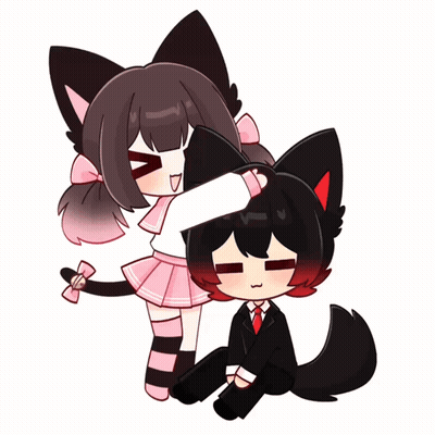 A Girl Petting A Boy 'S Head With A Cat Ear GIF