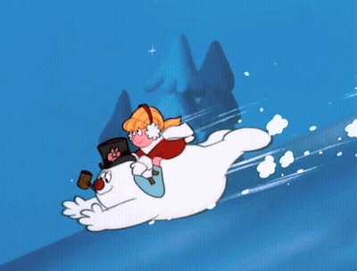 A Girl Riding On The Back Of A Snowman In A Cartoon GIF