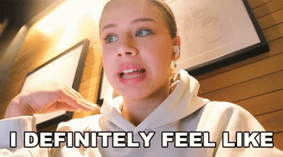 A Girl Says I Definitely Feel Like While Wearing A Hoodie GIF