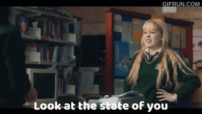 A Girl Says Look At The State Of You While Standing In A Library GIF