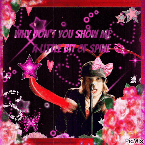 A Girl Singing Into A Microphone With The Words Why Do N't You Show Me A Little Bit Of Spine Behind Her GIF