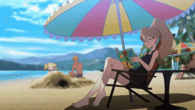 A Girl Sits Under An Umbrella Reading A Book GIF