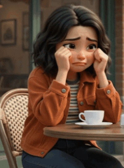 A Girl Sitting At A Table With A Cup Of Coffee GIF