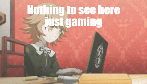 A Girl Sitting In Front Of A Laptop With The Words Nothing To See Here Just Gaming GIF