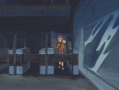 A Girl Standing In Front Of A Sign That Says " A " On It GIF