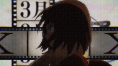 A Girl Stands In Front Of A Film Strip With The Number 3 On It GIF