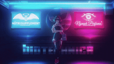 A Girl Stands In Front Of A Sign That Says Nutri Supplement GIF
