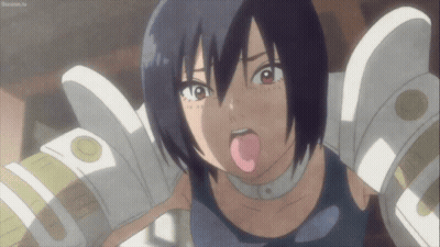 A Girl Sticking Her Tongue Out While Wearing A Blue Tank Top GIF