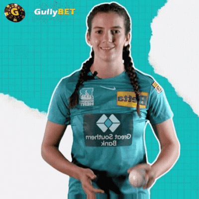 A Girl Wearing A Blue Shirt That Says Gully Bet GIF