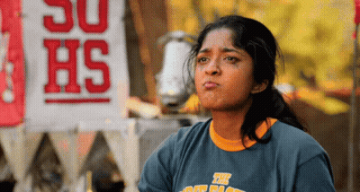 A Girl Wearing A Blue Shirt With The Word Hs On The Front GIF