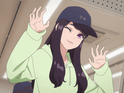 A Girl Wearing A Hat That Says On Is Waving GIF