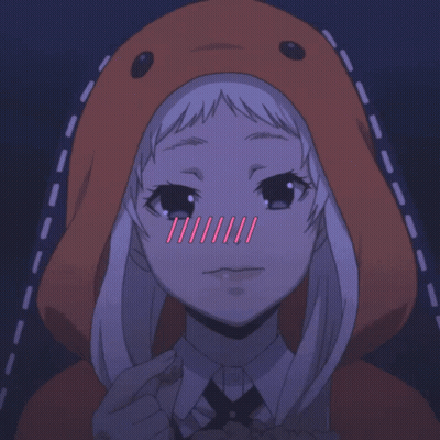 A Girl Wearing A Hooded Hat Is Smiling And Holding A Bowl Of Food GIF