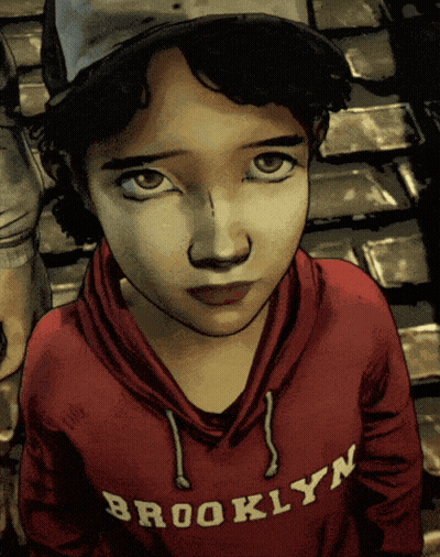 A Girl Wearing A Red Brooklyn Sweatshirt Looks Sad GIF