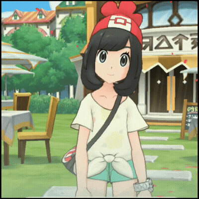A Girl Wearing A Red Hat With The Letter O On It Is Standing In Front Of A Restaurant GIF