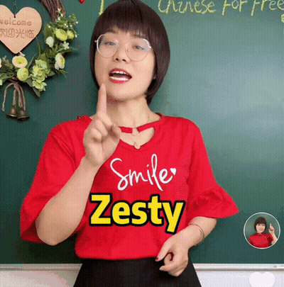 A Girl Wearing A Red Shirt That Says Smile Zesty GIF