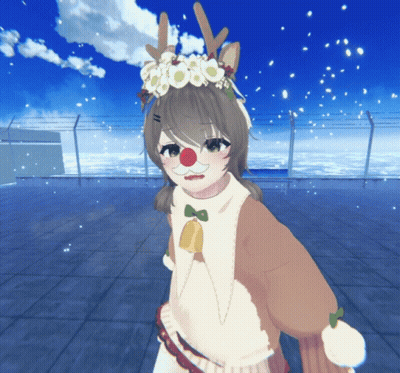A Girl Wearing A Reindeer Costume And A Flower Crown On Her Head GIF