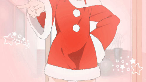 A Girl Wearing A Santa Hat And A Santa Suit GIF