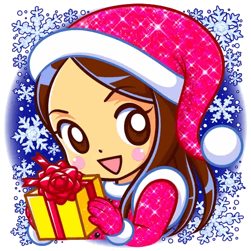 A Girl Wearing A Santa Hat Is Holding A Gift Box Sticker