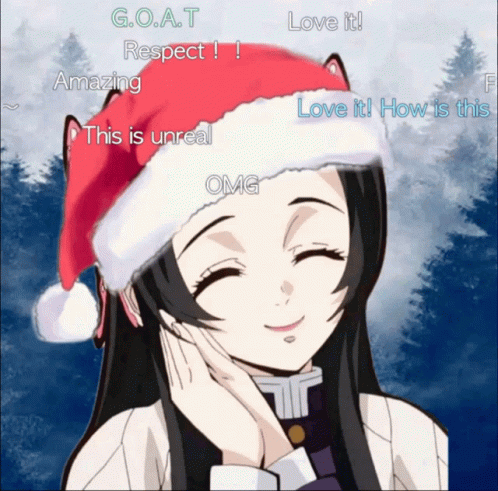 A Girl Wearing A Santa Hat With A Cat Ear On It GIF