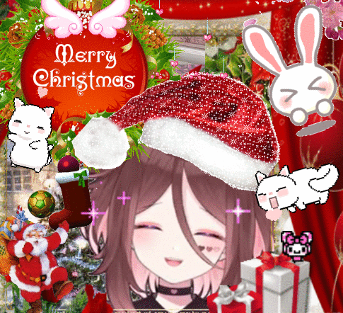 A Girl Wearing A Santa Hat With The Words Merry Christmas Written On It GIF