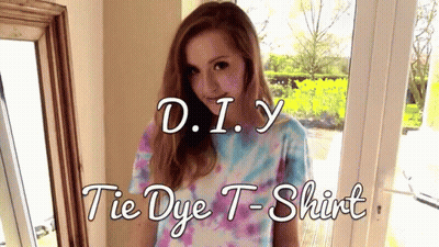 A Girl Wearing A Tie Dye T-Shirt With The Words " Diy Tie Dye T-Shirt " Above Her GIF