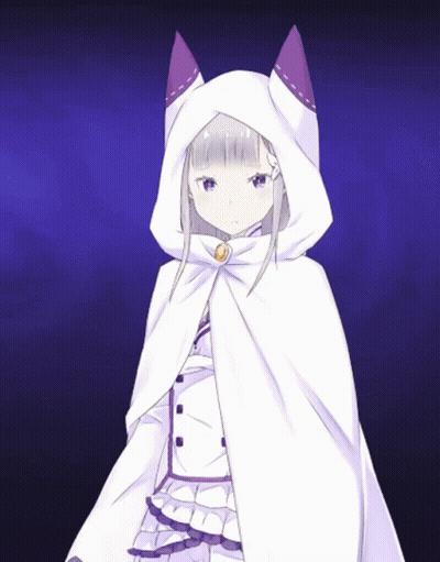 A Girl Wearing A White Cape With Purple Ears On It GIF