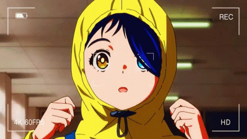 A Girl Wearing A Yellow Hooded Jacket Is Being Recorded In 4K 60Fps GIF