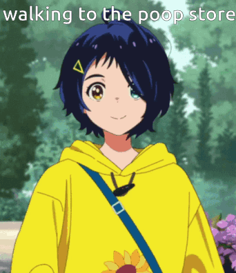 A Girl Wearing A Yellow Hoodie Is Walking To A Poop Store GIF