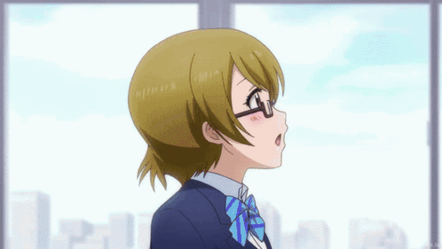 A Girl Wearing Glasses And A Bow Tie Looks Up At Something GIF