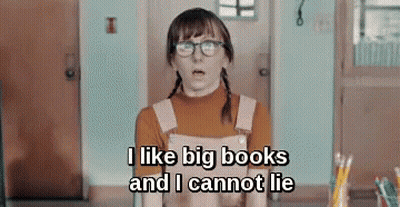 A Girl Wearing Glasses And Overalls Is Saying I Like Big Books And I Can 'T Lie . GIF
