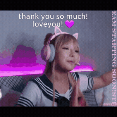 A Girl Wearing Headphones And A Cat Headband Says Thank You So Much Love You GIF
