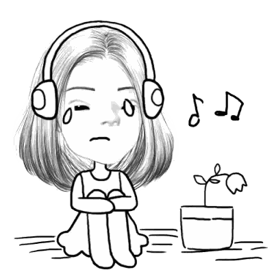 A Girl Wearing Headphones Is Sitting Next To A Potted Plant . Sticker