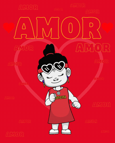 A Girl Wearing Sunglasses Stands In Front Of A Heart And The Word Amor GIF
