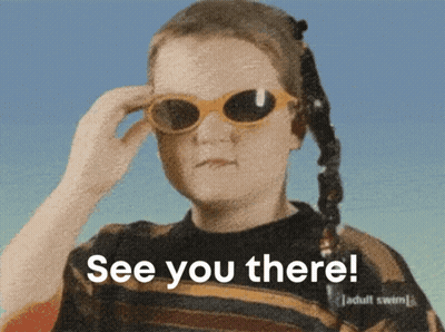 A Girl Wearing Sunglasses With The Words See You There On The Bottom GIF