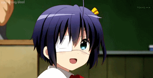 A Girl With A Bandage On Her Eye And The Words Eyes Crying Blood Behind Her GIF