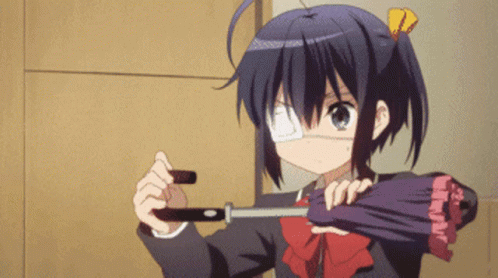 A Girl With A Bandage On Her Eye Holds A Purple Umbrella GIF