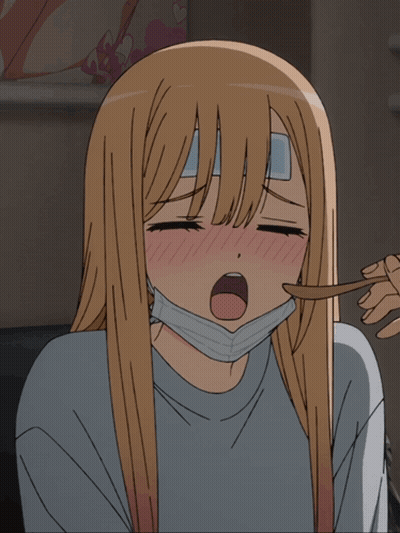 A Girl With A Bandage On Her Head Is Being Licked By Someone GIF