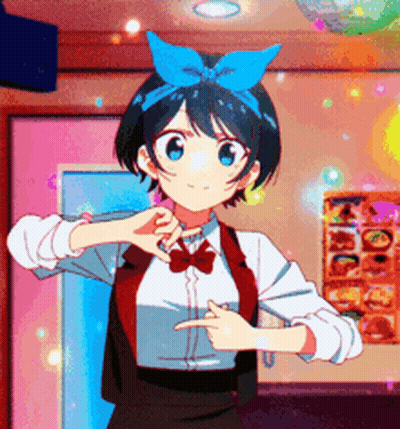 A Girl With A Blue Bow On Her Head Is Pointing Her Finger GIF