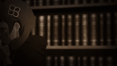 A Girl With A Bow On Her Head Is Reading A Book With Foreign Writing GIF