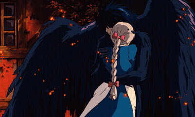 A Girl With A Braid Is Standing Next To A Man With Wings GIF
