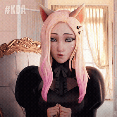 A Girl With A Cat Ear And The Hashtag #Kda On The Bottom Right GIF