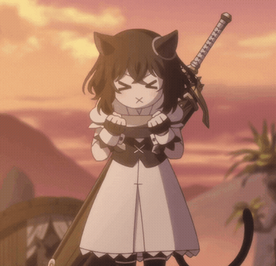 A Girl With A Cat Ear Holding A Sword With A X On Her Face GIF